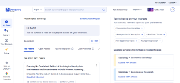 R Discovery Personalized Feed